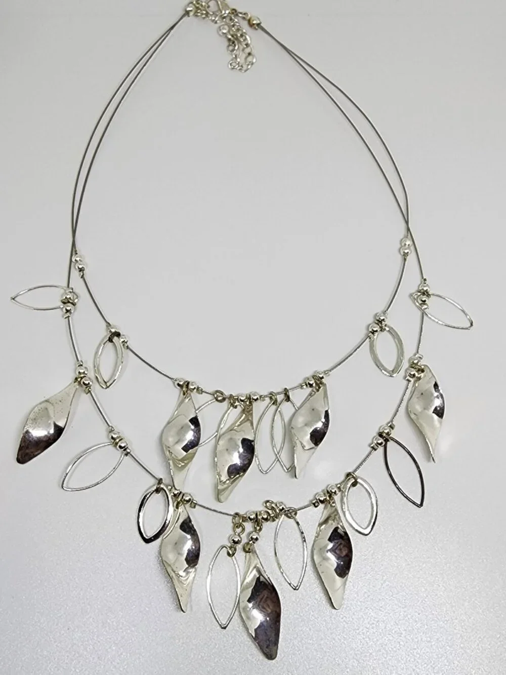 Double Layer Silver Spiral and Marquis Drop Statement Dressy Necklace